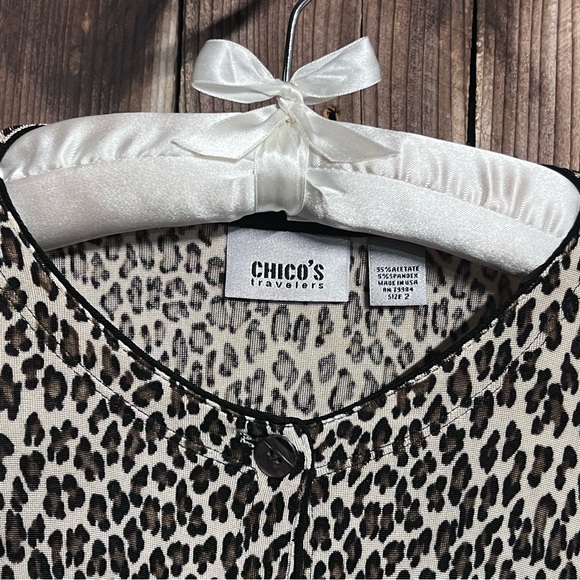 Chico’s Travelers Classic Animal Leopard Print Luxury Button Cardigan Sz L - Picture 7 of 10